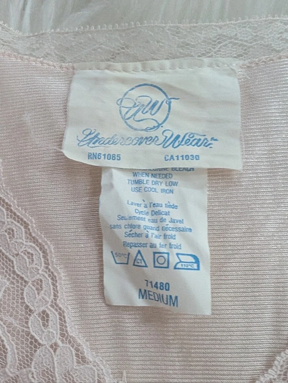 Vintage 1970s Undercover Wear Sheer Lace Teddy Robe Set M Medium Pale Pink - Picture 4 of 10